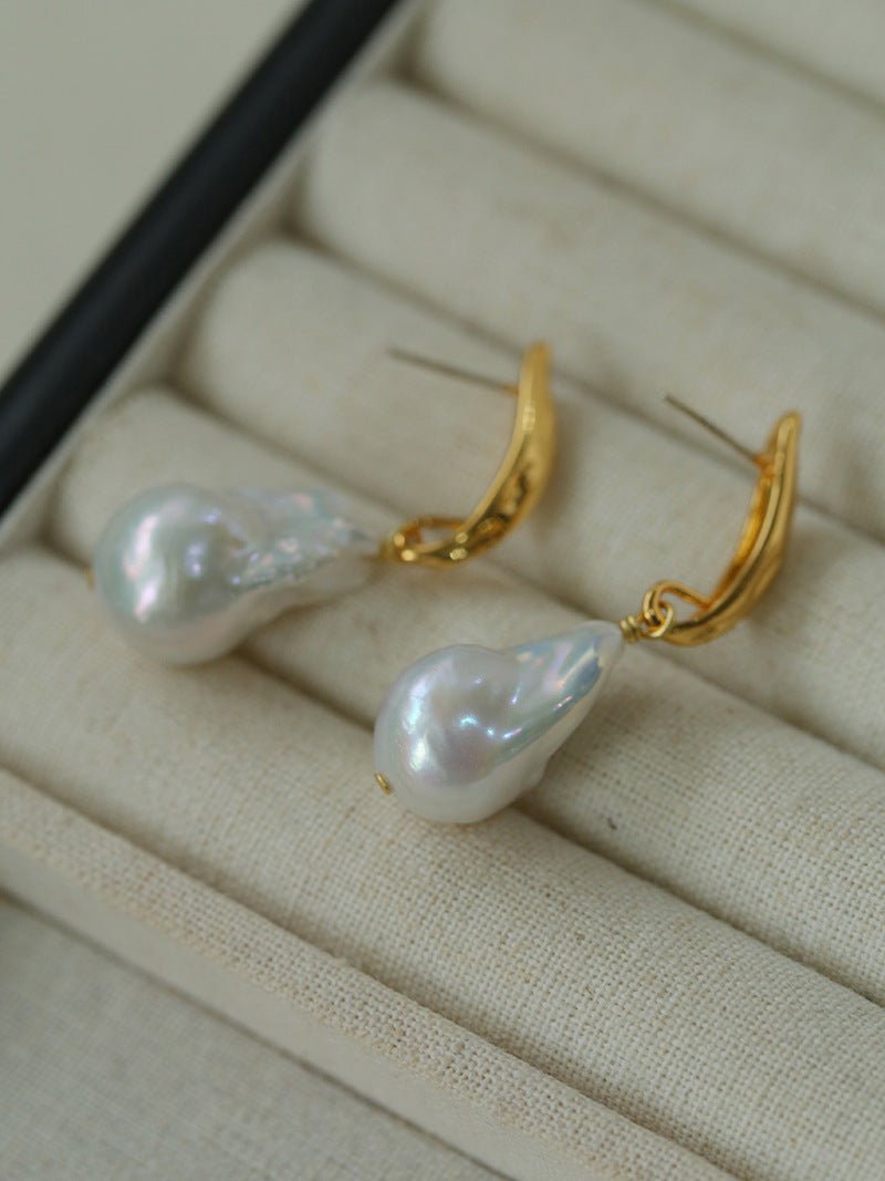 Minimalist Willow Leaf Baroque Pearl Pendant Earrings - floysun