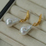 Minimalist Willow Leaf Baroque Pearl Pendant Earrings - floysun