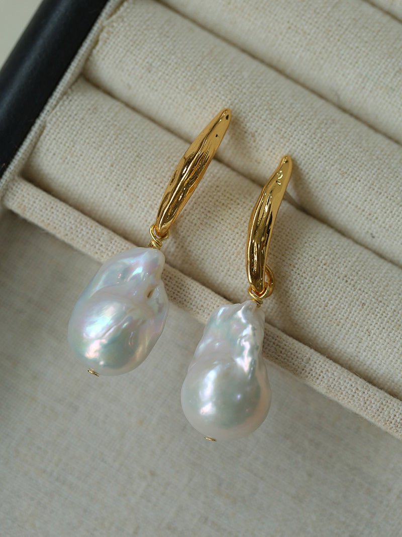 Minimalist Willow Leaf Baroque Pearl Pendant Earrings - floysun