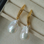 Minimalist Willow Leaf Baroque Pearl Pendant Earrings - floysun