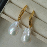 Minimalist Willow Leaf Baroque Pearl Pendant Earrings - floysun