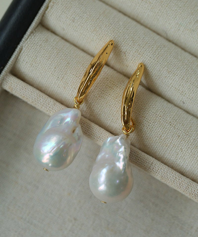 Minimalist Willow Leaf Baroque Pearl Pendant Earrings - floysun