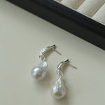 Minimalist Willow Leaf Baroque Pearl Pendant Earrings - floysun