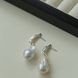 Minimalist Willow Leaf Baroque Pearl Pendant Earrings - floysun