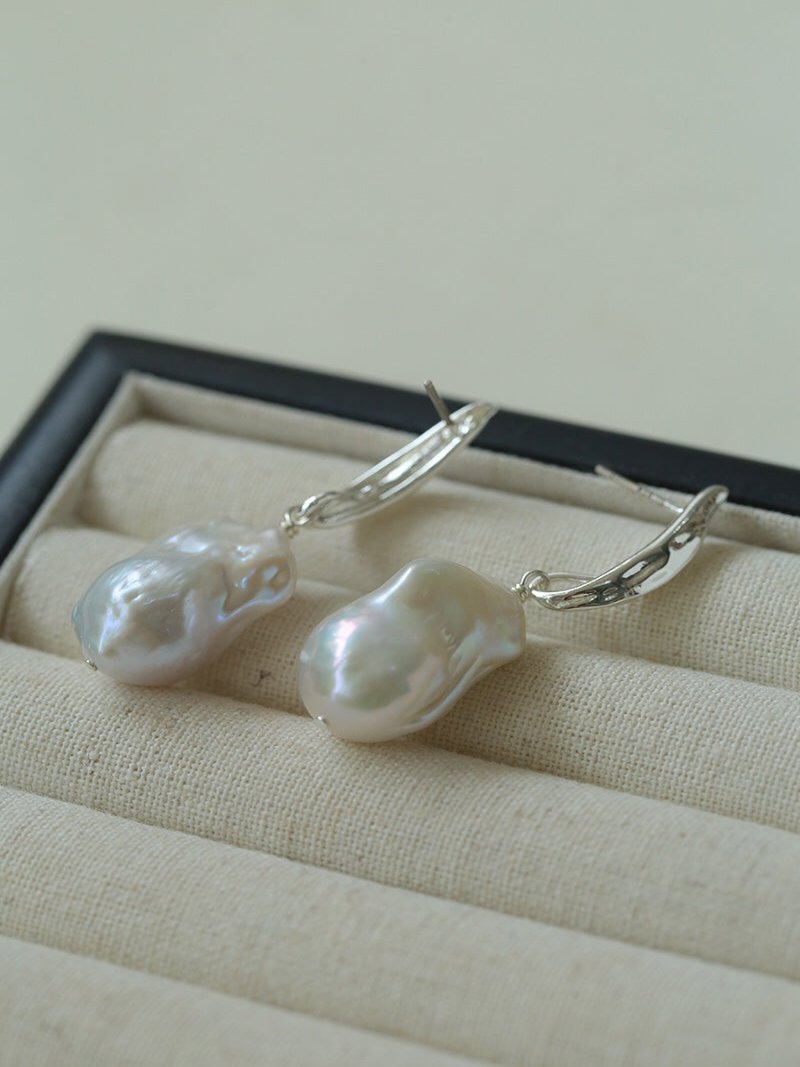 Minimalist Willow Leaf Baroque Pearl Pendant Earrings - floysun