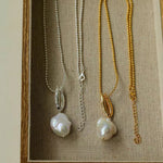 Minimalist Willow Leaf Baroque Pearl Pendant Necklace - floysun