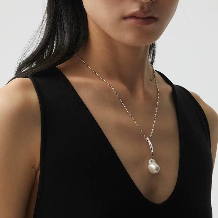 Minimalist Willow Leaf Baroque Pearl Pendant Necklace - floysun