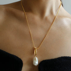 Minimalist Willow Leaf Baroque Pearl Pendant Necklace - floysun