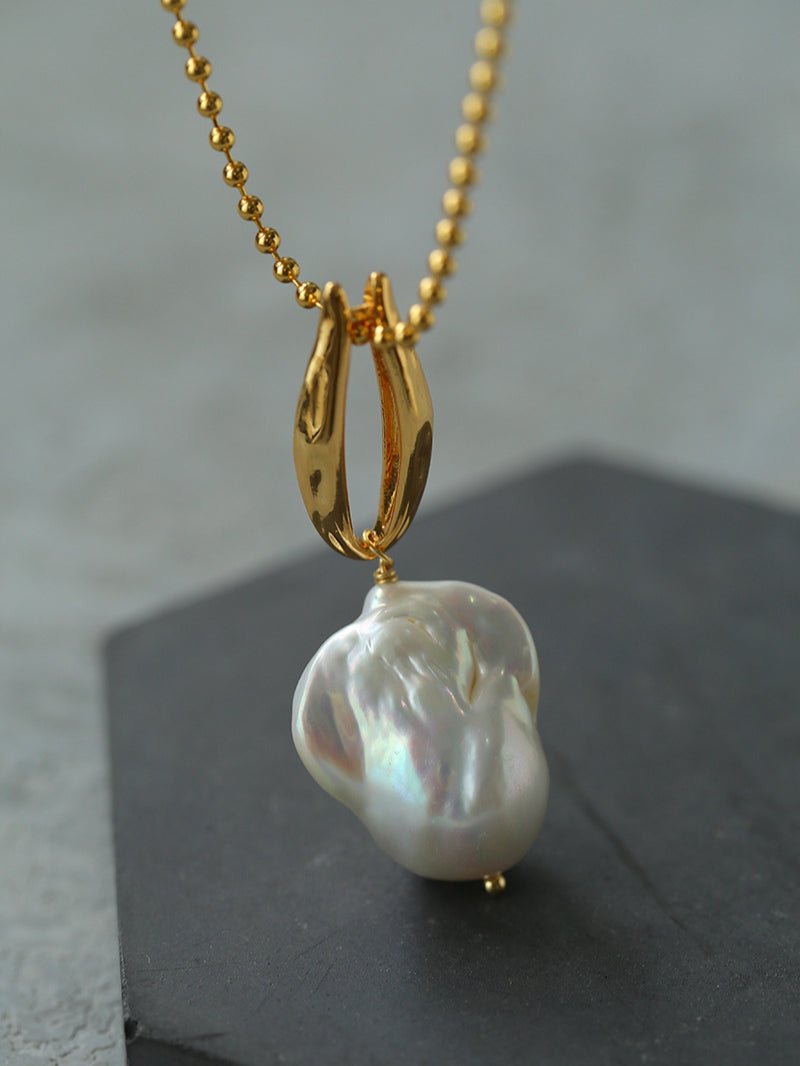 Minimalist Willow Leaf Baroque Pearl Pendant Necklace - floysun