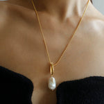 Minimalist Willow Leaf Baroque Pearl Pendant Necklace - floysun