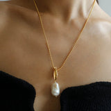 Minimalist Willow Leaf Baroque Pearl Pendant Necklace - floysun