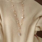 Miracle Baroque Series Pearl Long Necklace with Geometric Patterns/Sweater Chain - floysun