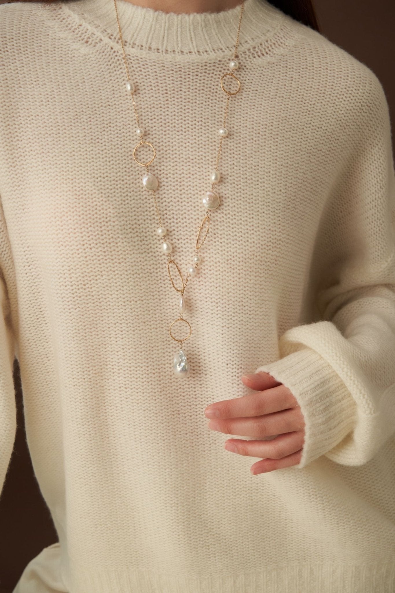 Miracle Baroque Series Pearl Long Necklace with Geometric Patterns/Sweater Chain - floysun