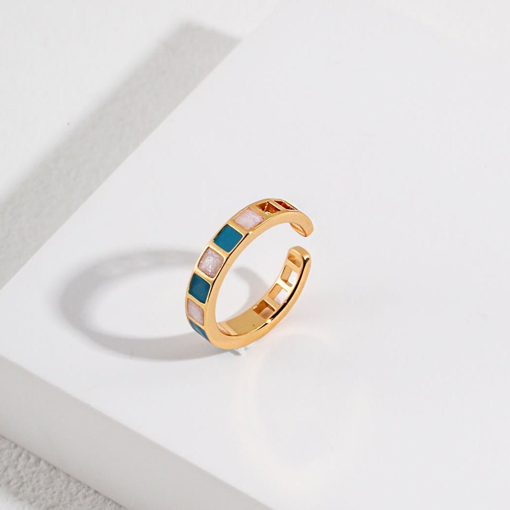 Morandi Color Square Enamel Glaze Open Ring - floysun