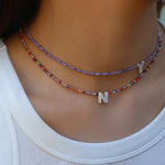 Mother - of - Pearl Alphabet Colorful Zircon Beaded Necklace - floysun