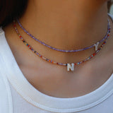 Mother - of - Pearl Alphabet Colorful Zircon Beaded Necklace - floysun