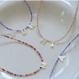 Mother - of - Pearl Alphabet Colorful Zircon Beaded Necklace - floysun