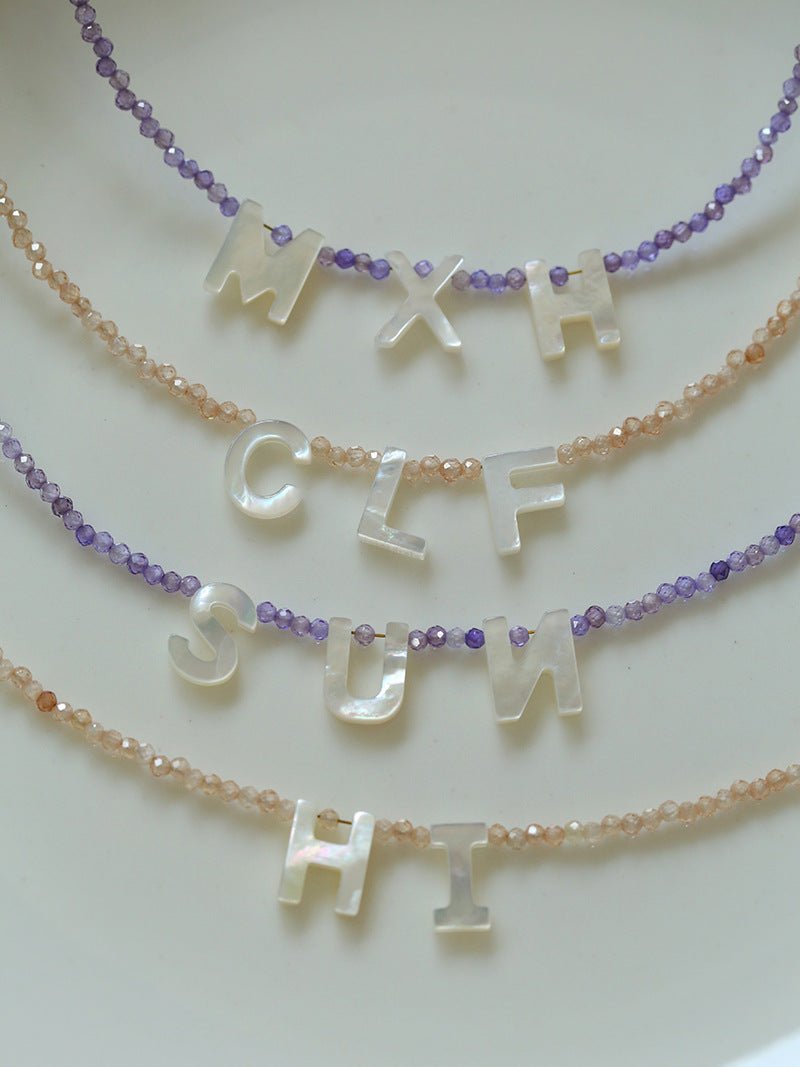 Mother - of - Pearl Alphabet Colorful Zircon Beaded Necklace - floysun