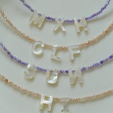 Mother - of - Pearl Alphabet Colorful Zircon Beaded Necklace - floysun