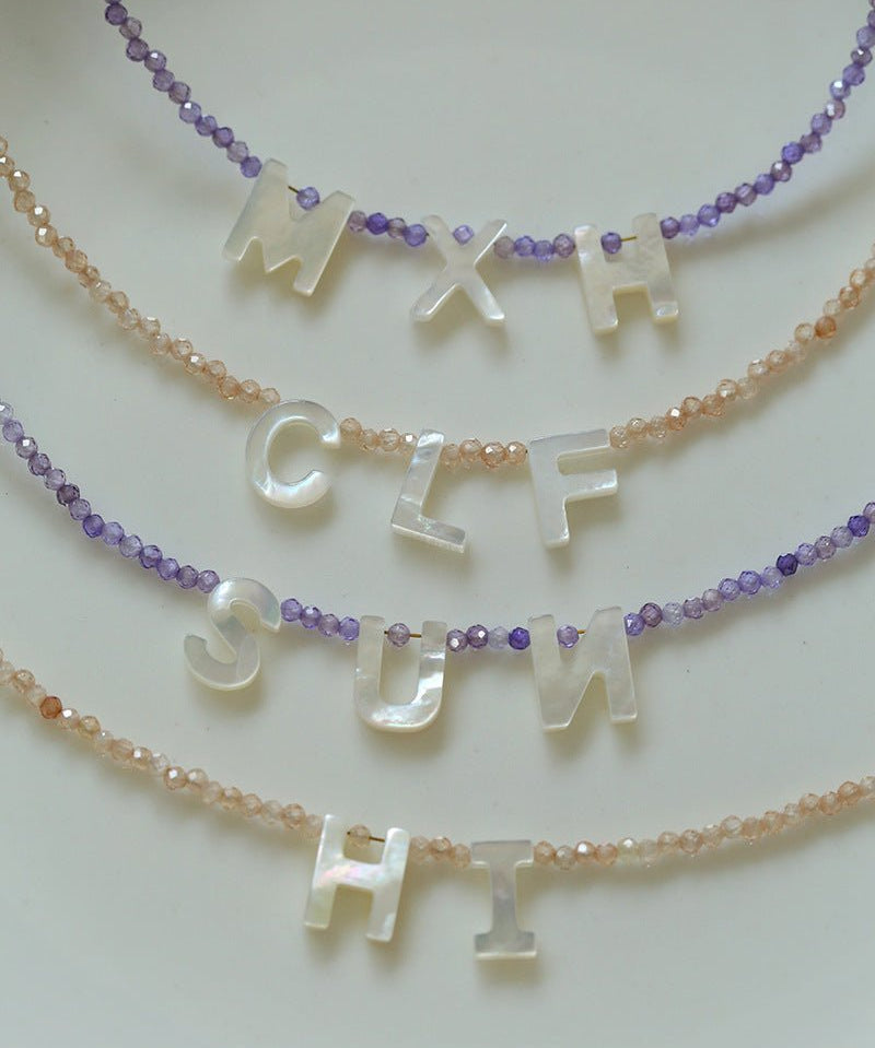 Mother - of - Pearl Alphabet Colorful Zircon Beaded Necklace - floysun