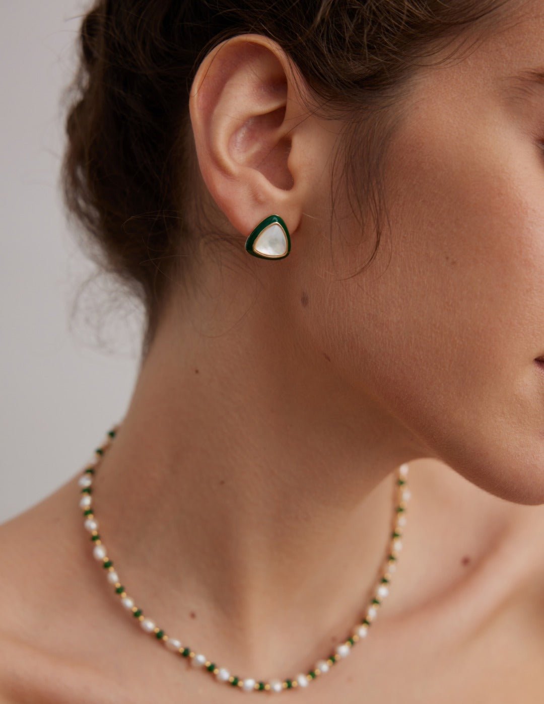 Mother of Pearl Green Triangular Earrings - floysun