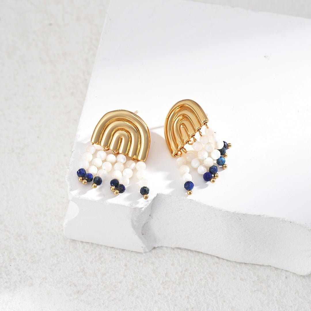 Mother - of - pearl Lapis Lazuli Tassel Earrings - floysun