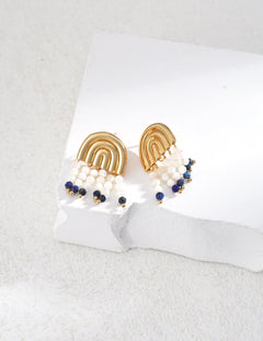 Mother - of - pearl Lapis Lazuli Tassel Earrings - floysun