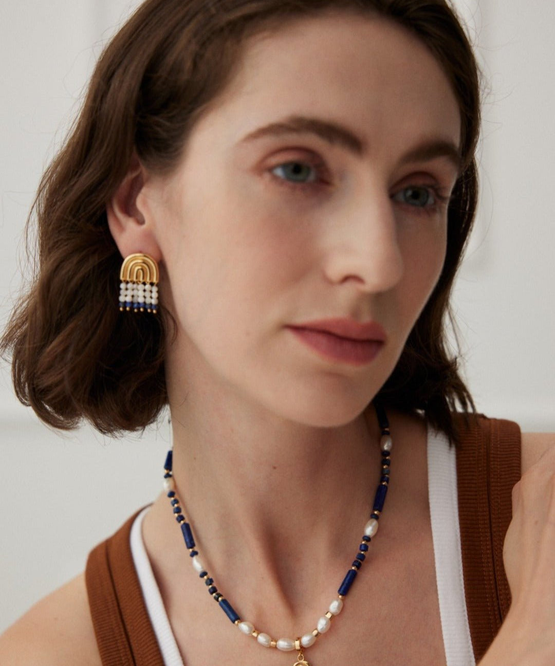 Mother-of-pearl Lapis Lazuli Tassel Earrings - floysun