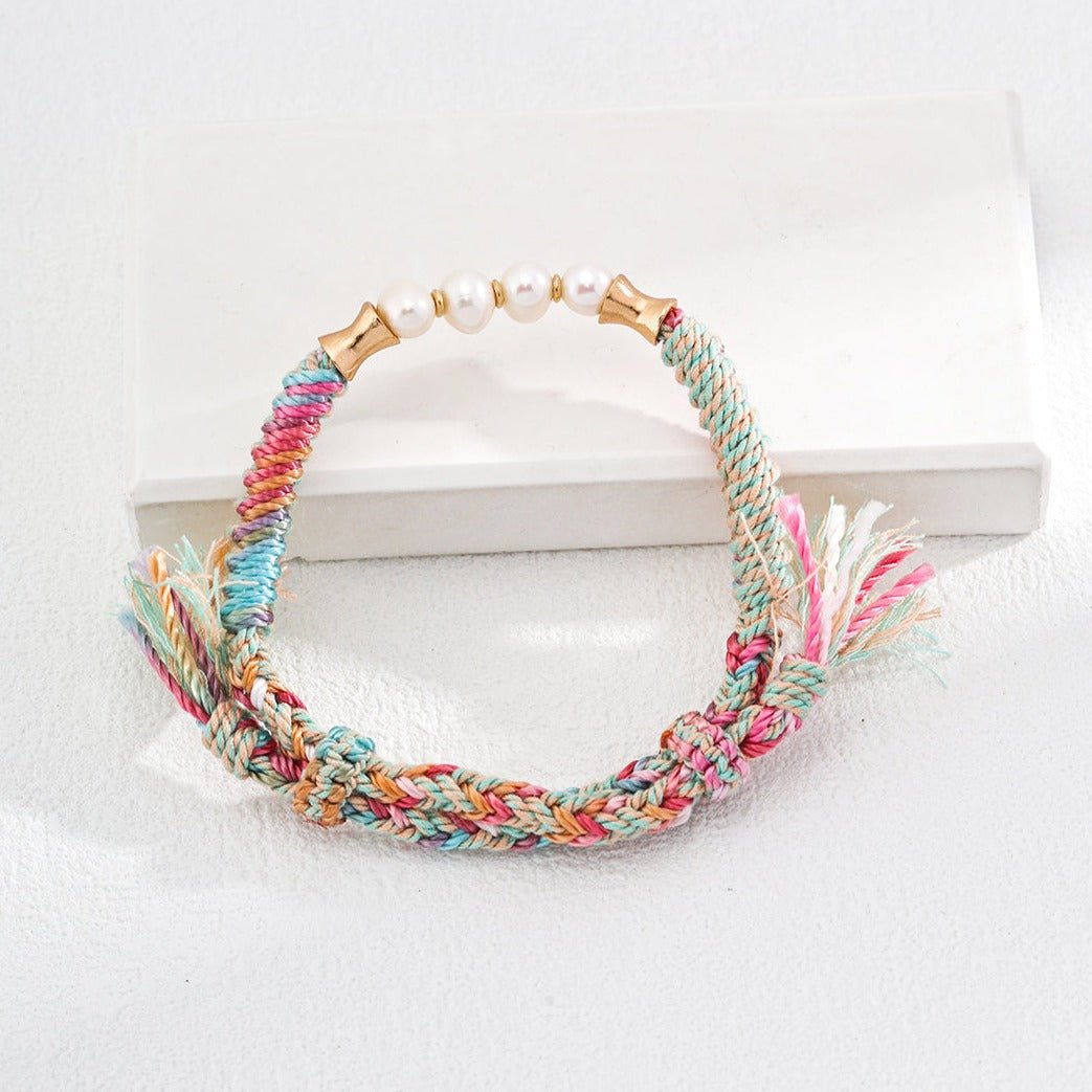 Multi - Color Woven Rope Natural Pearl Bracelet - floysun