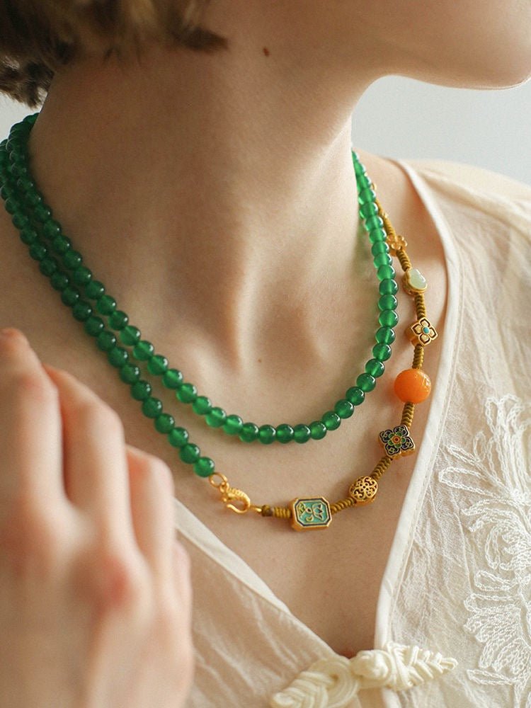 Multi-element Green Onyx Long Detachable Necklace - floysun