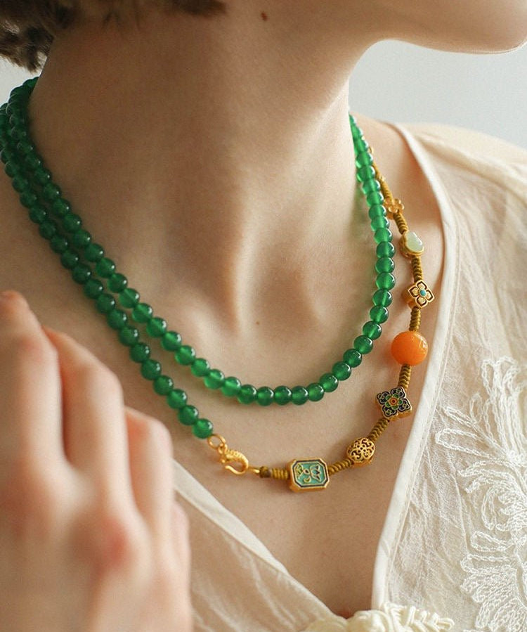 Multi-element Green Onyx Long Detachable Necklace - floysun