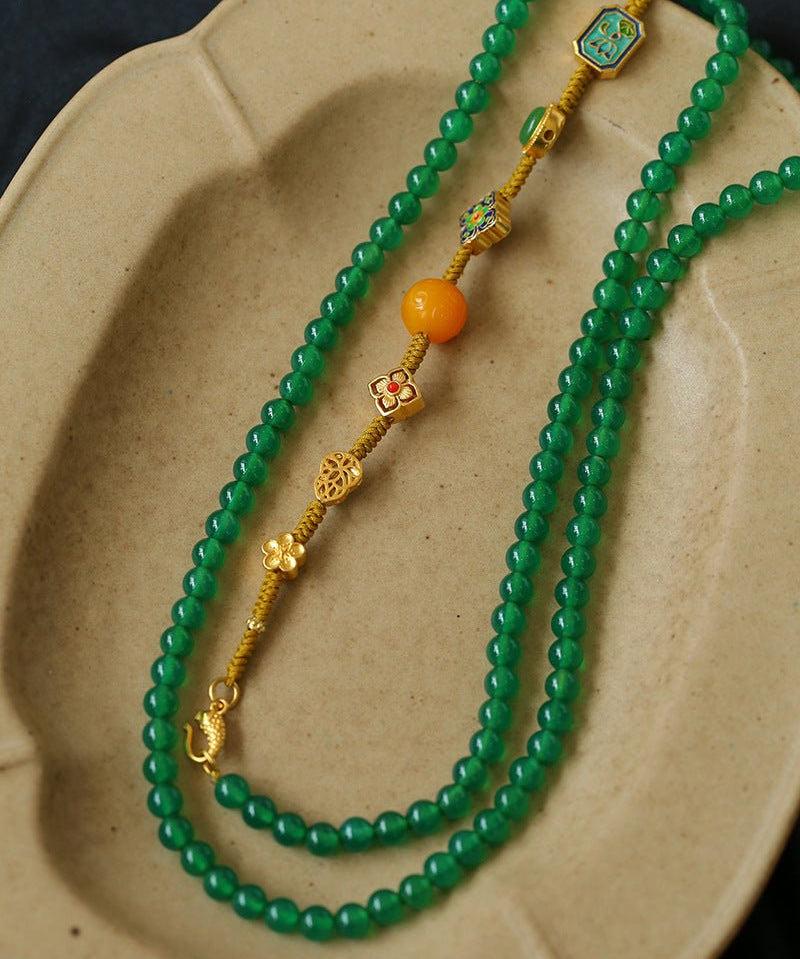 Multi-element Green Onyx Long Detachable Necklace - floysun