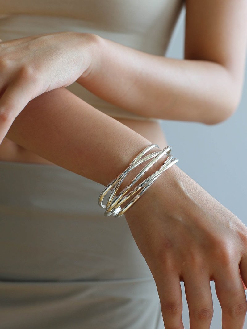 Multi - Layer Geometric Line Metal Bangles Bracelet - floysun