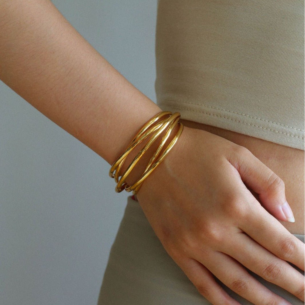 Multi - Layer Geometric Line Metal Bangles Bracelet - floysun