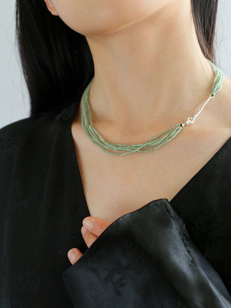 Multi - Layered Mini Aventurine Beaded Necklace - floysun