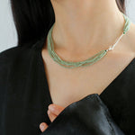 Multi - Layered Mini Aventurine Beaded Necklace - floysun