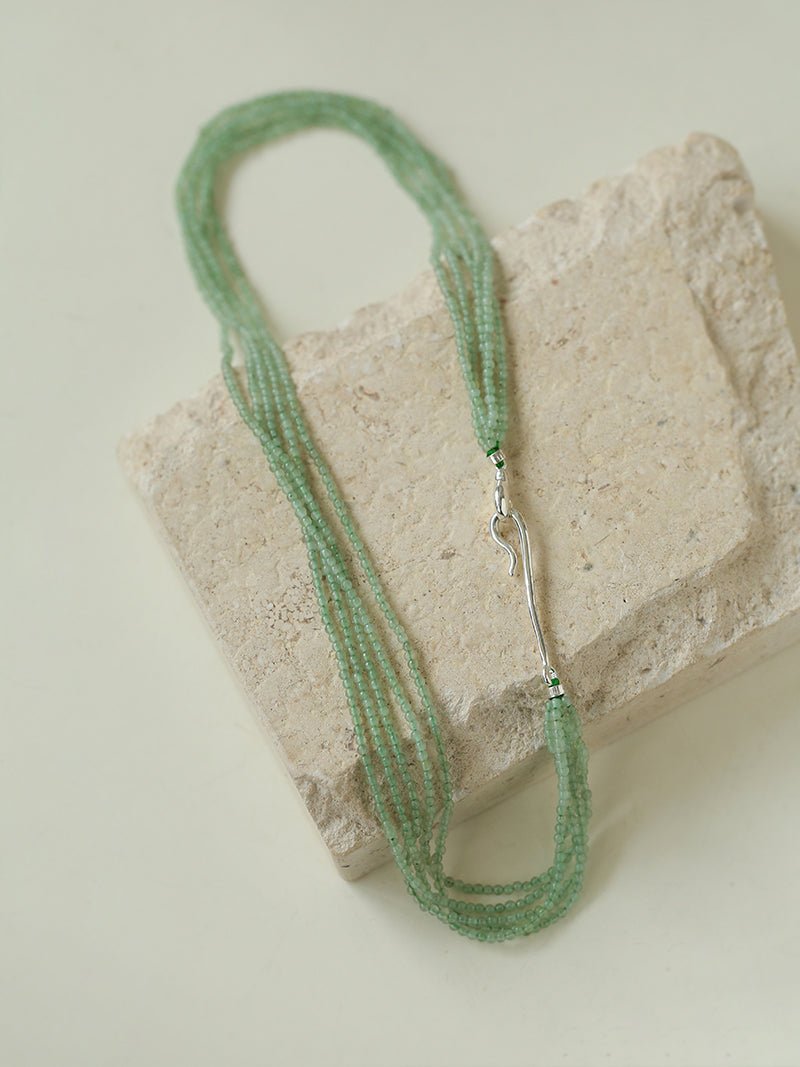 Multi - Layered Mini Aventurine Beaded Necklace - floysun