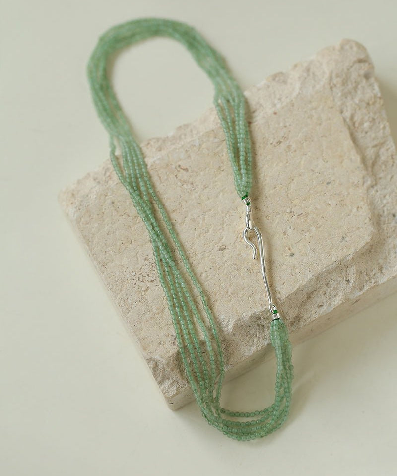 Multi - Layered Mini Aventurine Beaded Necklace - floysun