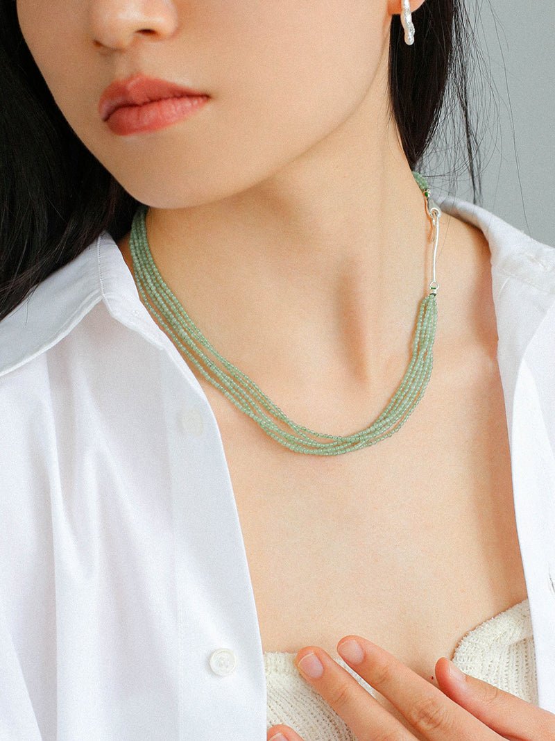 Multi - Layered Mini Aventurine Beaded Necklace - floysun