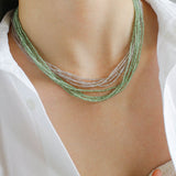 Multi - Layered Mini Aventurine Beaded Necklace - floysun