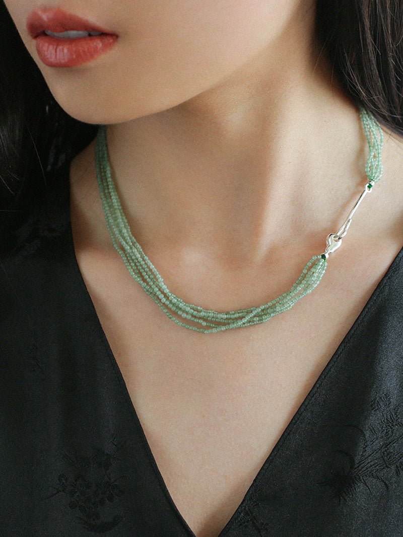 Multi - Layered Mini Aventurine Beaded Necklace - floysun