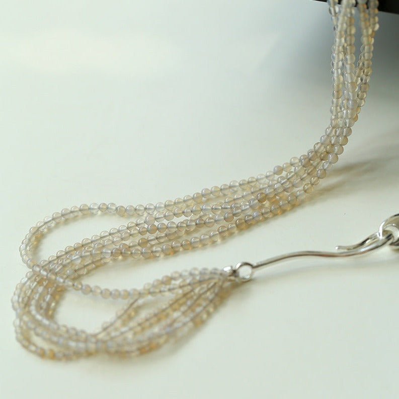 Multi-Layered Mini Gray Agate Bead Necklace - floysun