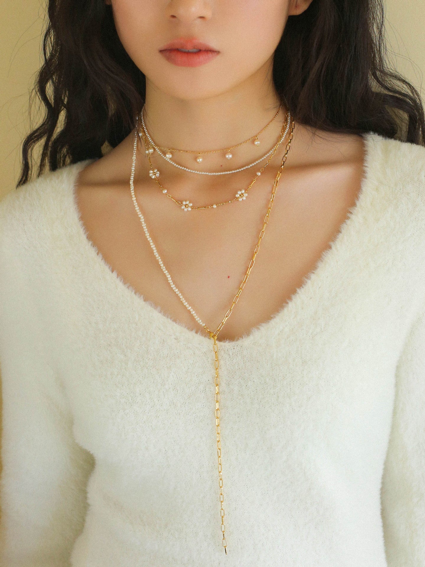 Multi - style Chain and Pearl Stacking Necklace - floysun