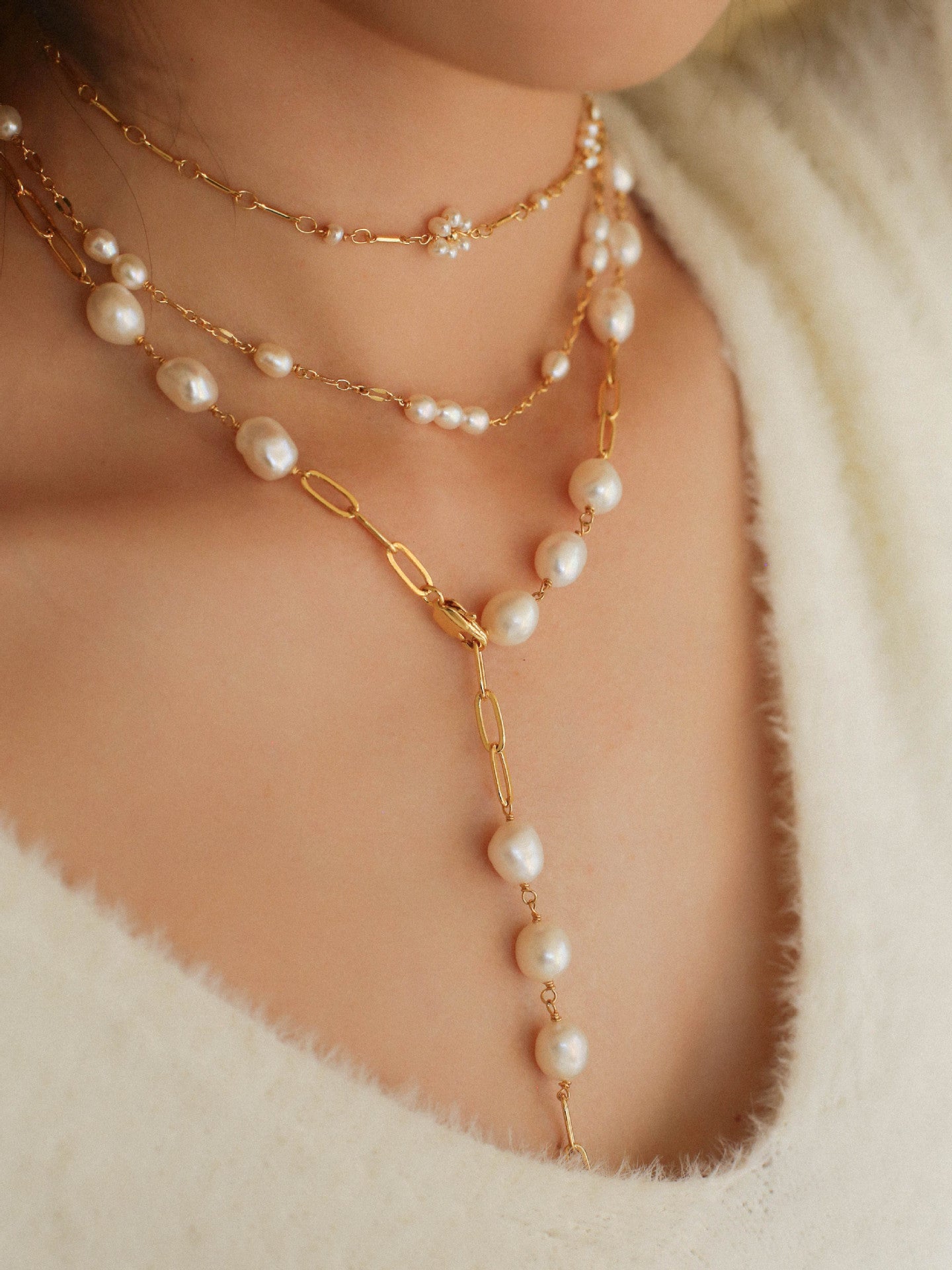 Multi - style Chain and Pearl Stacking Necklace - floysun