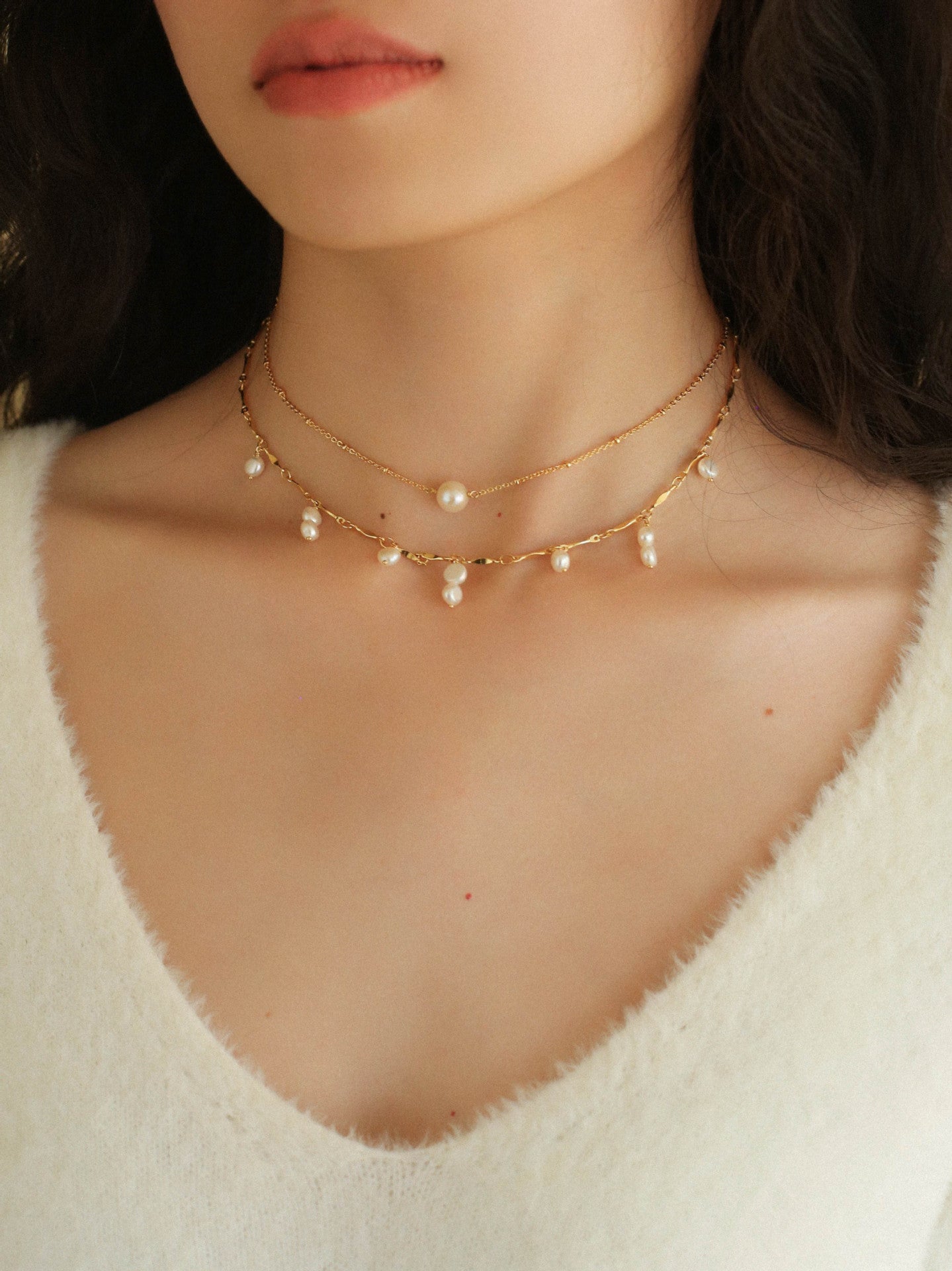 Multi - style Chain and Pearl Stacking Necklace - floysun