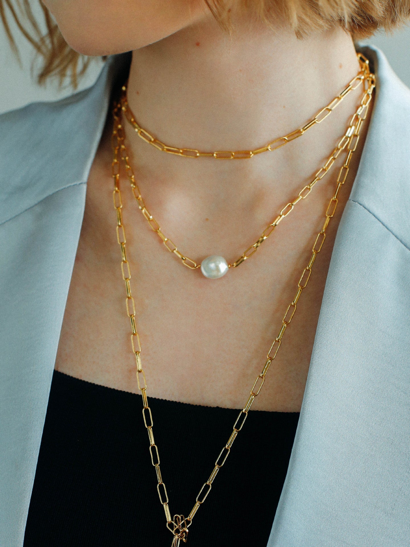 Multi - style Chain and Pearl Stacking Necklace - floysun