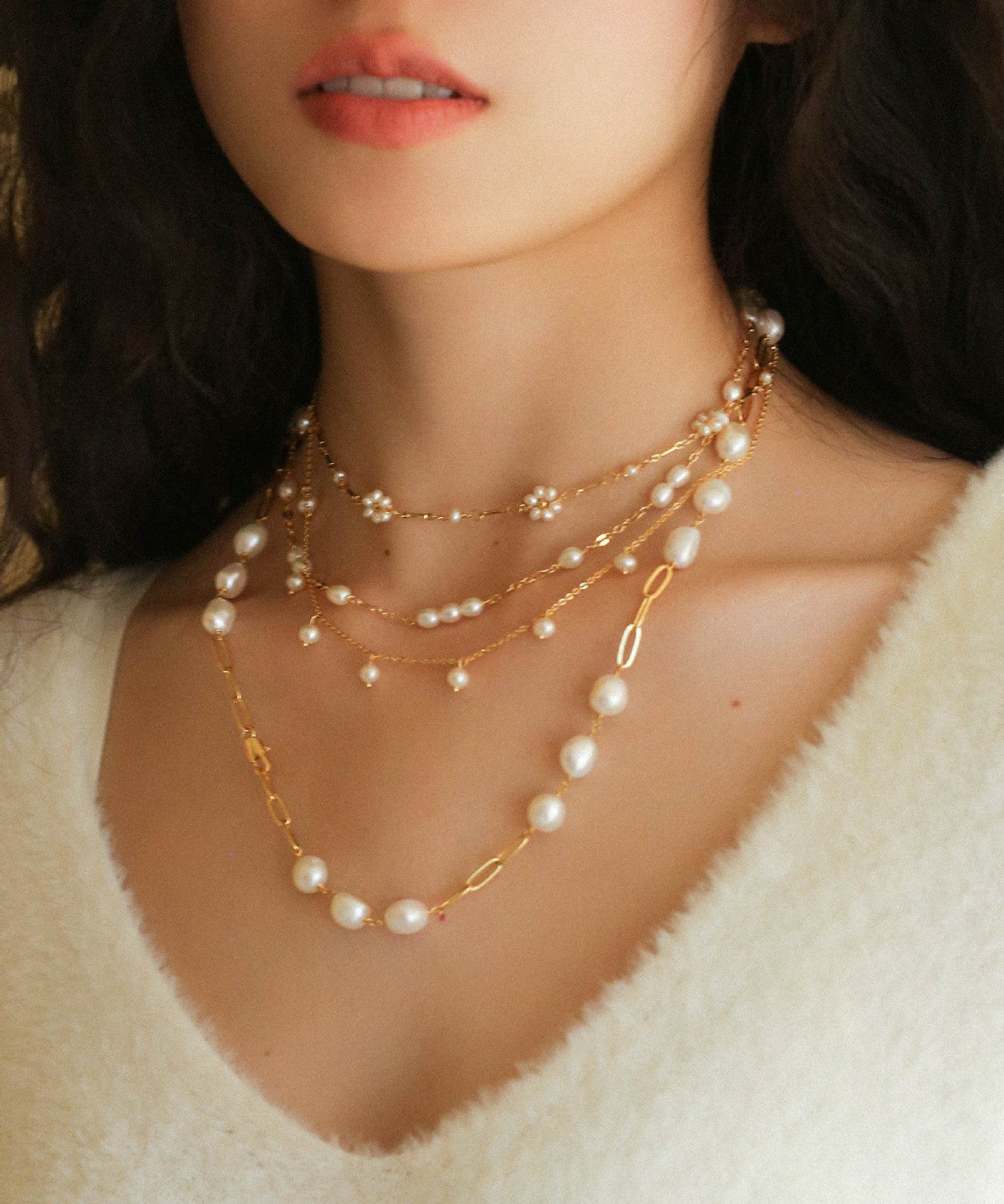 Multi - style Chain and Pearl Stacking Necklace - floysun