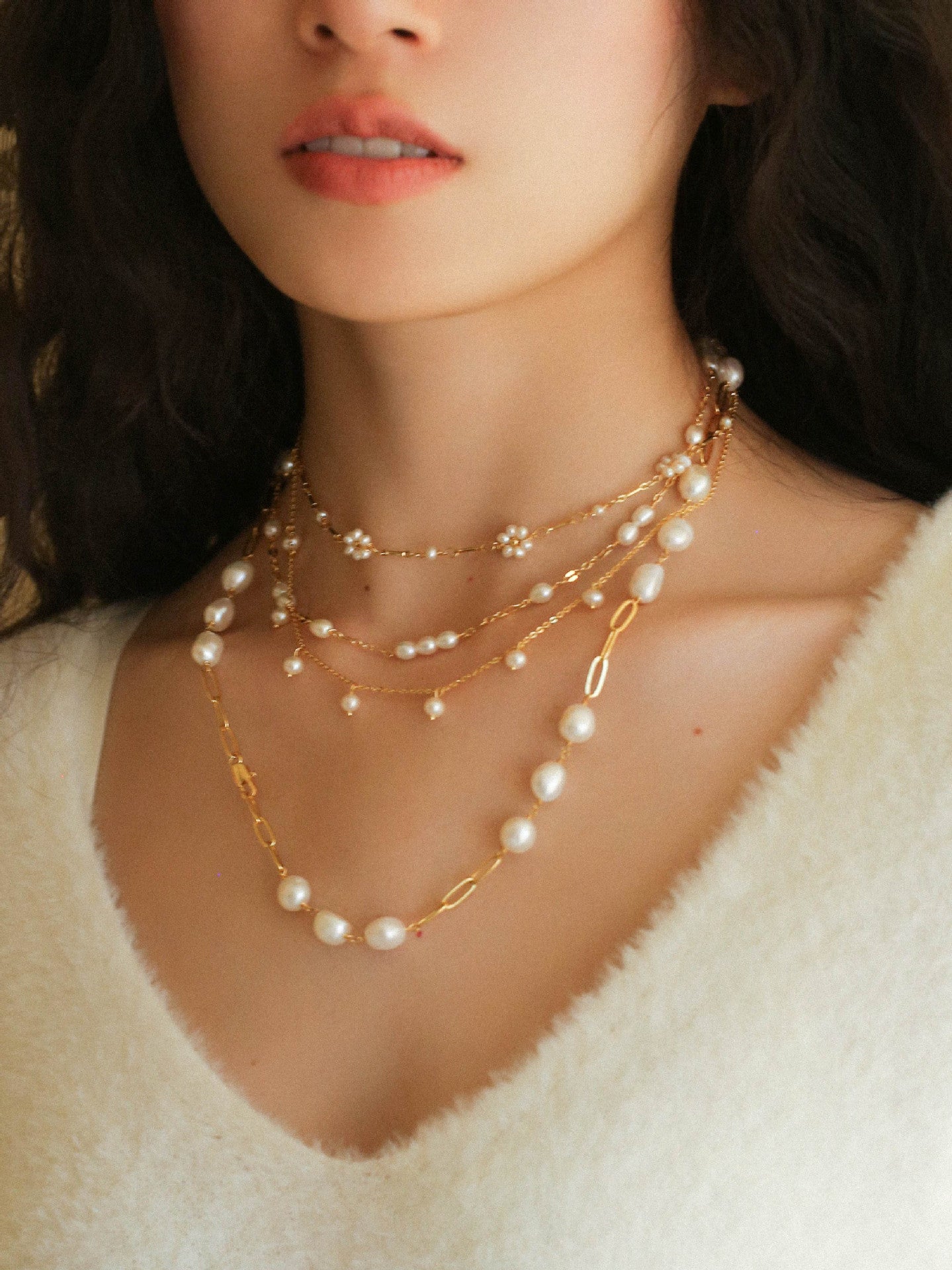 Multi - style Chain and Pearl Stacking Necklace - floysun