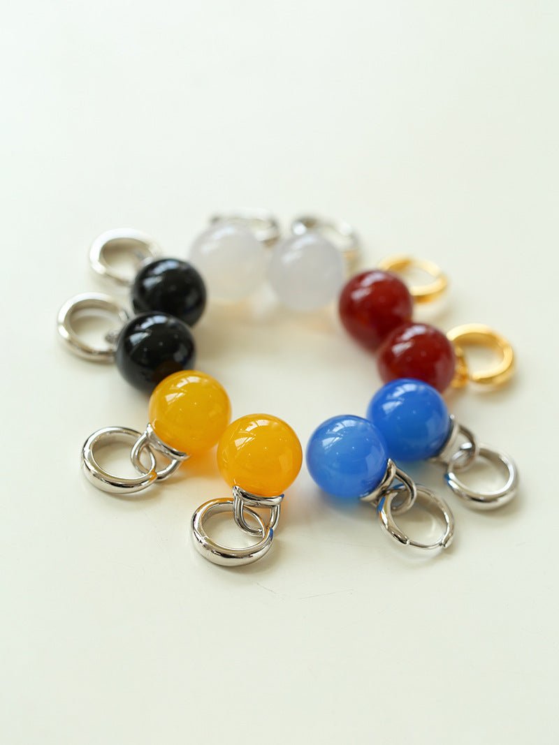 Multicolored Agate Sphere Hoop Earrings - floysun