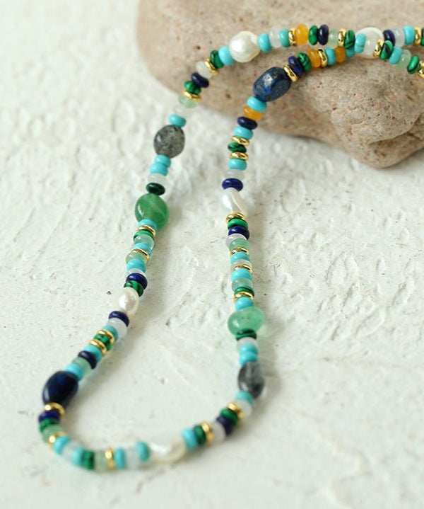 Multiple Irregular Colored Agate Jade Necklace - Blue - floysun